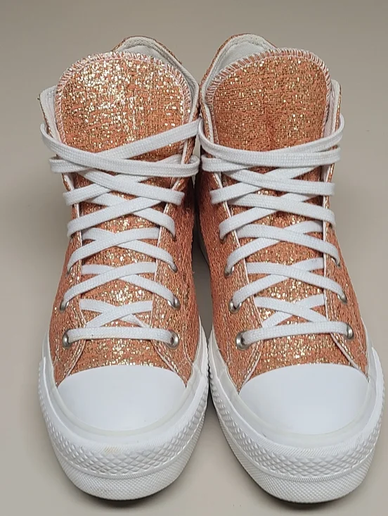 Converse CTAS Lift Metallic glitter platform casual hi top sneakers size 8 1/2 - Picture 3 of 10